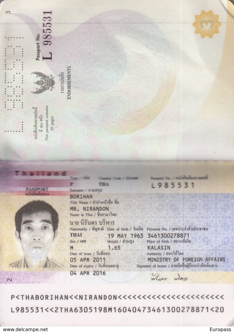 Passport. Passeport, Reisepass, Paspoort Thailand Biometrisch  5X - Historical Documents