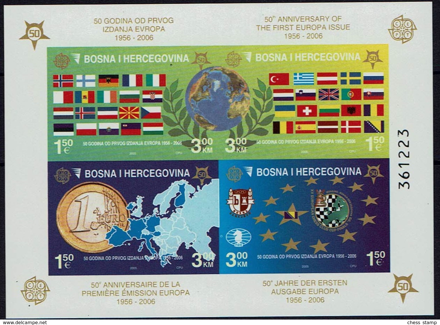 Bosnie Bosnia 2005 - Europa + Schach Chess Ajedrez échecs - MiNr BL27B (419B-422B)** Ungezähnt Imperforated - Chess