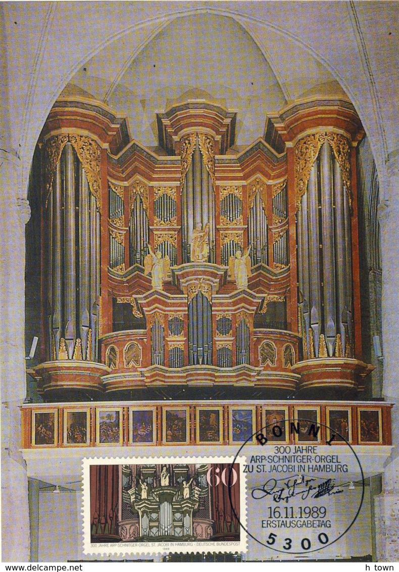 5259  Orgue Arp Schnitger, Hambourg: Carte Maximum 1er Jour D'Allemagne, 1989 - Organ Maximum Card From Germany - Musique