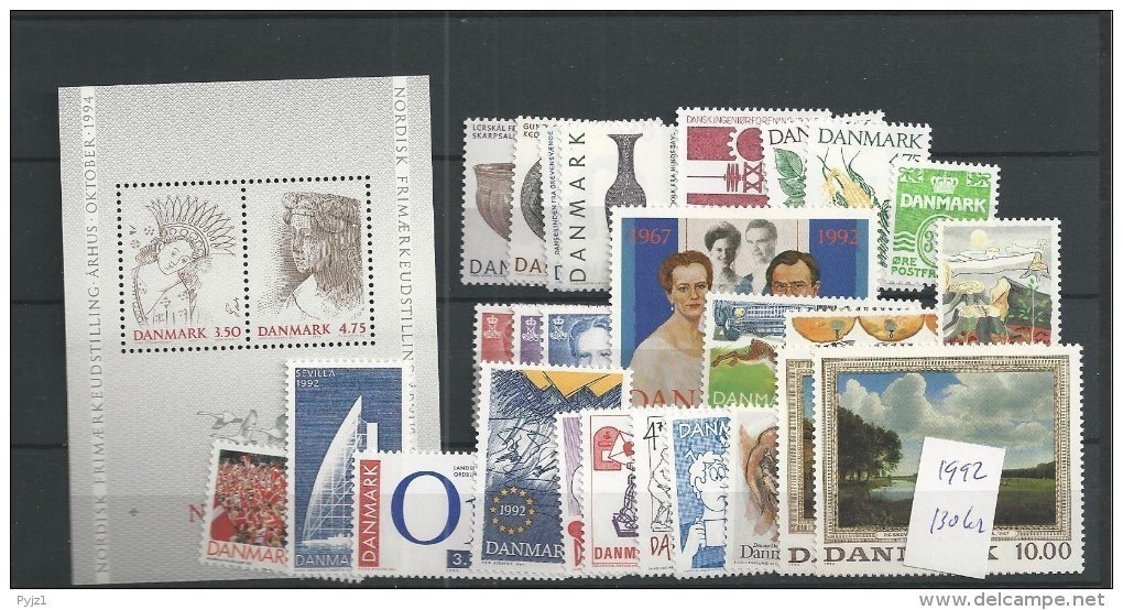 1992 MNH Denmark, Dänemark, Year Complete, Postfris - Années Complètes