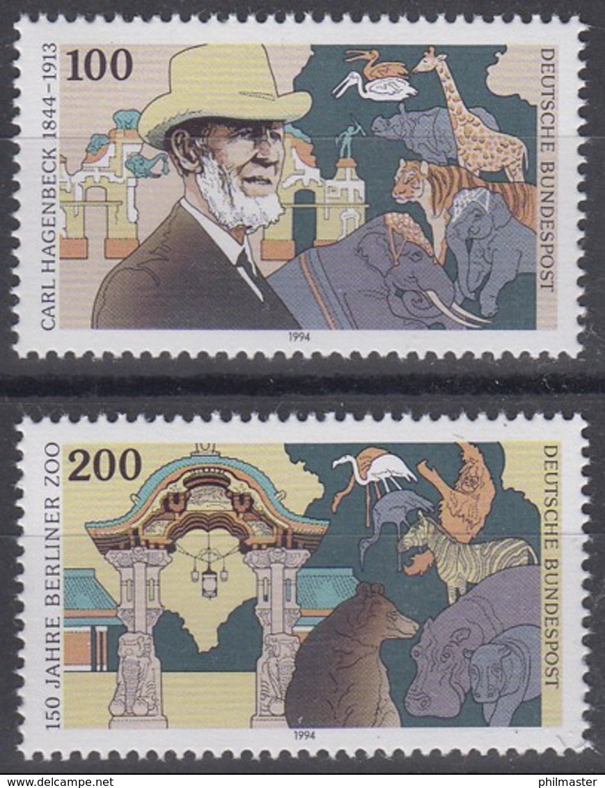 1734-1735 Einzelmarken Aus Block 28 Carl Hagenbeck & Berliner Zoo 1994, Satz ** - Sonstige & Ohne Zuordnung