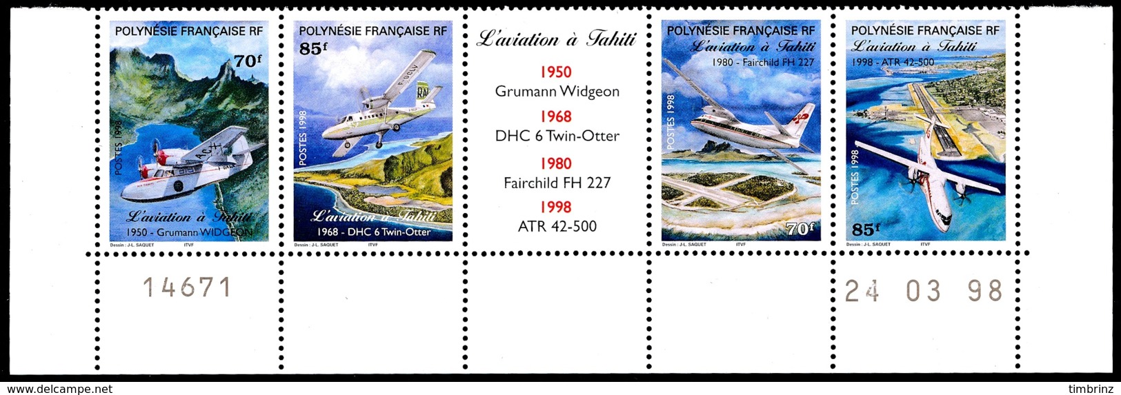 POLYNESIE 1998 - Yv. 556 à 559 ** Bas De Feuille Daté  Faciale= 2,60 EUR - Aviation à Tahiti (4 Val.)  ..Réf.POL24126 - Ungebraucht