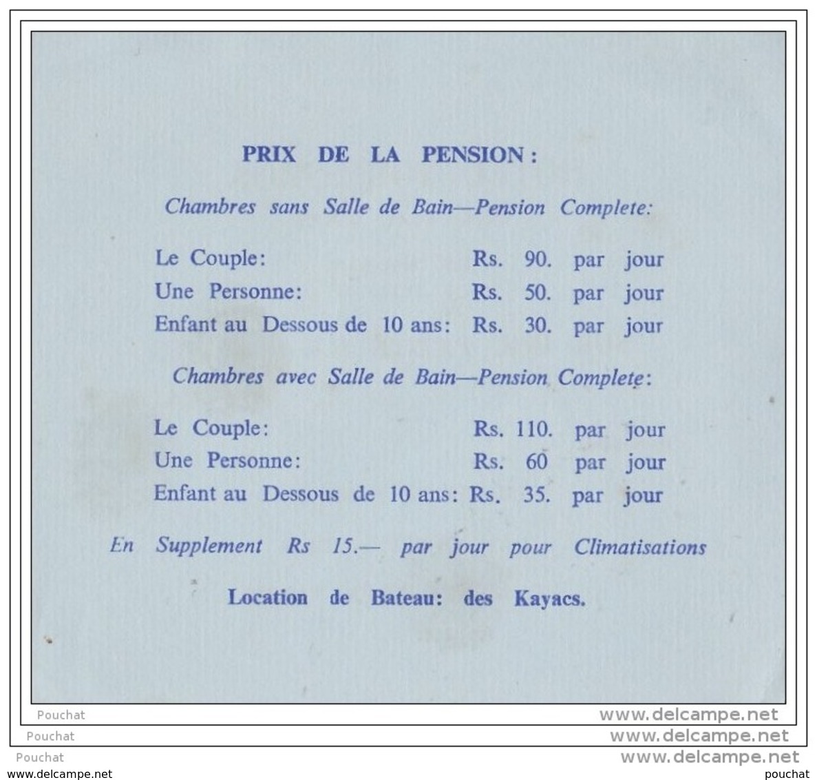 Ile Maurice - HÔTEL  TOUESSROK  - Trou D &acute; Eau Douce - Huîtres - Poisson - Langouste - Prix De La Pension - 12 X 1 - Mauritius