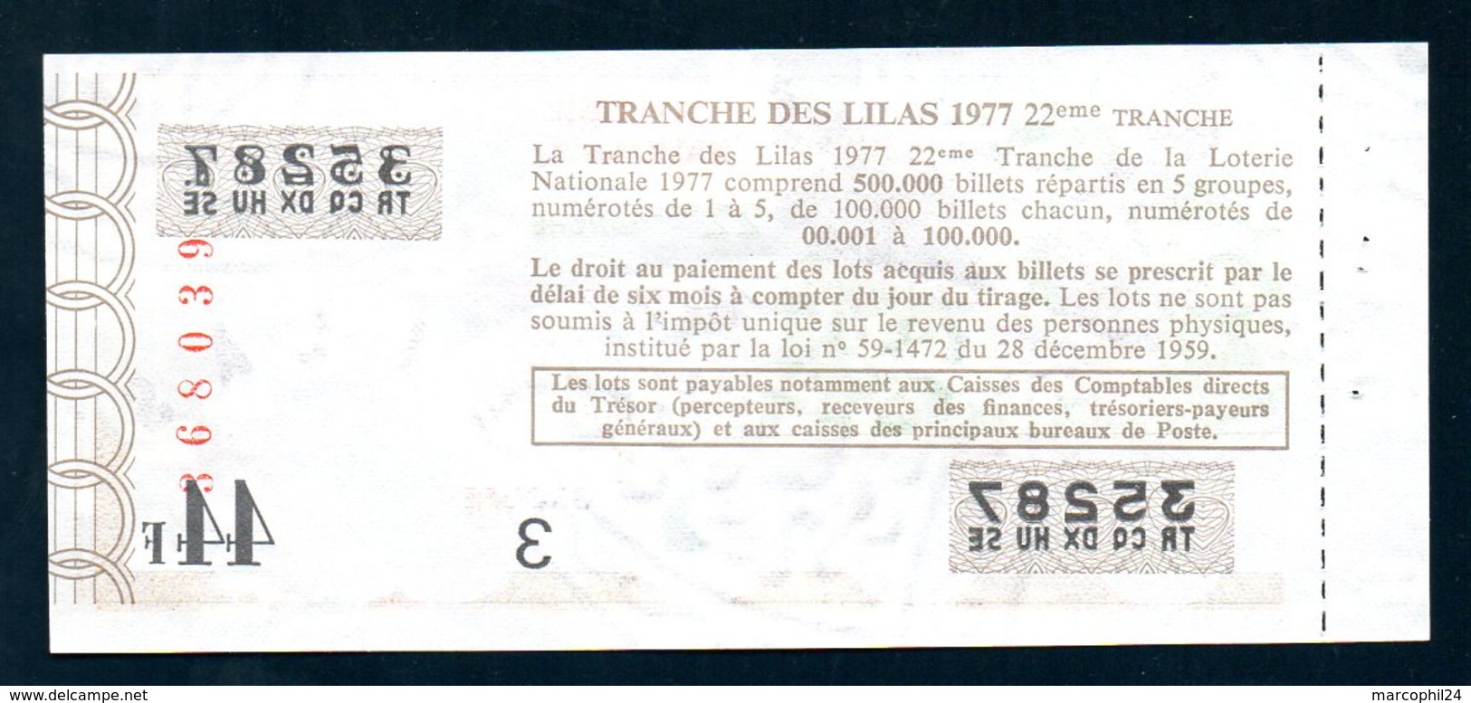 LOTERIE NATIONALE 1977 - TRANCHE N° 12 = VIOLETTES ( FLEUR ) / BILLET ENTIER SUPERBE Complet De Sa Souche VOIR  2 SCAN - Billets De Loterie