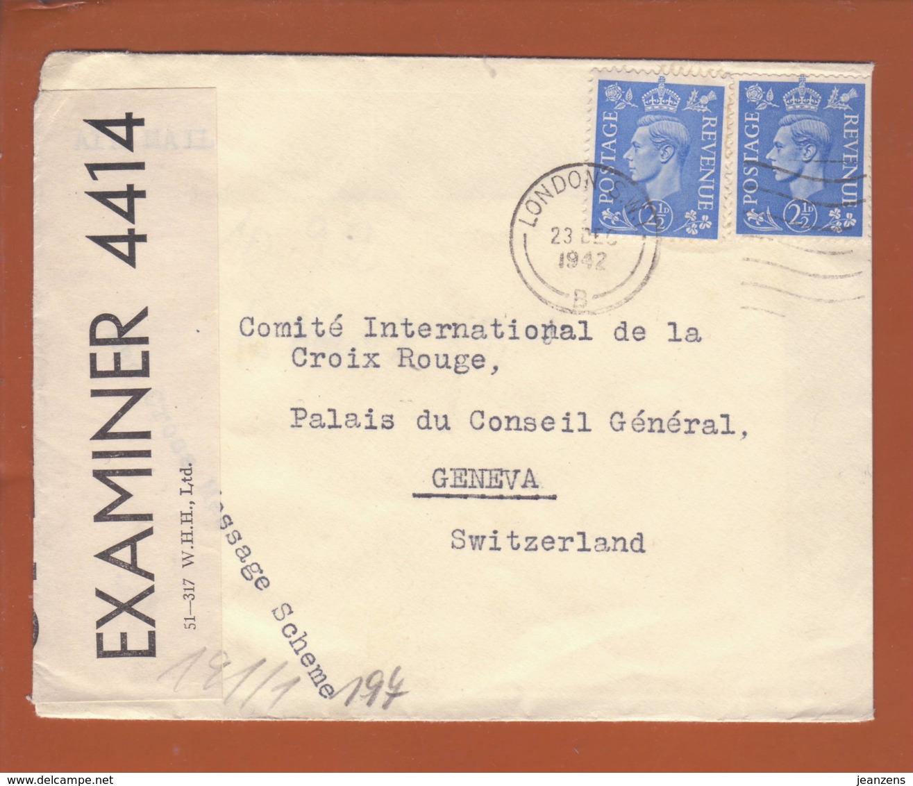 Lettre De Londres 23.12.1942 ->CICR Genève - Zensur/censored/Censure OBE 4414 + OKW X - Militaria