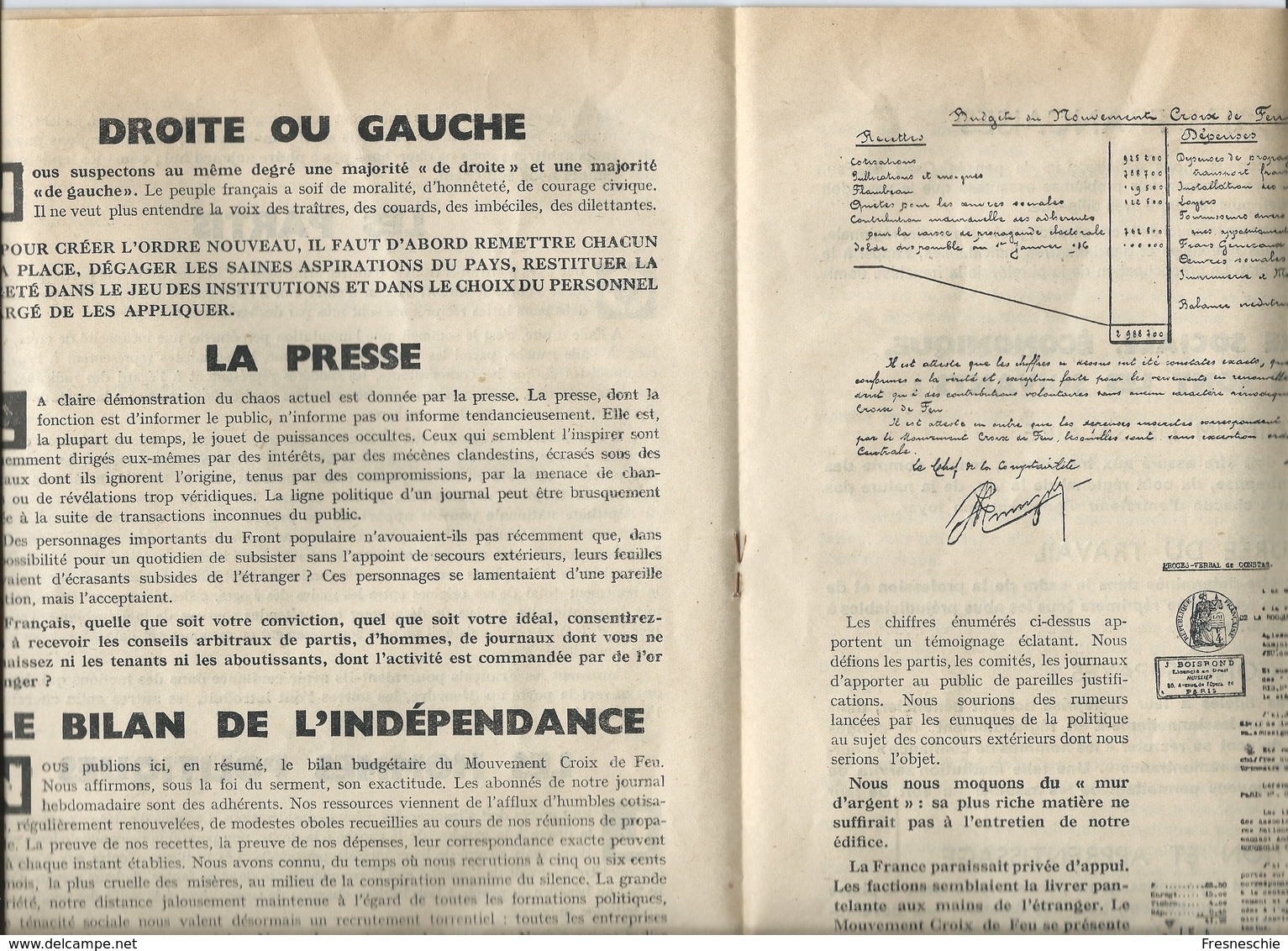Politique Elections 1936 Manifeste Croix De Feu. Pour Le Peuple Par Le Peuple TB 27 X 20 Cm 16 Pages - Documents Historiques
