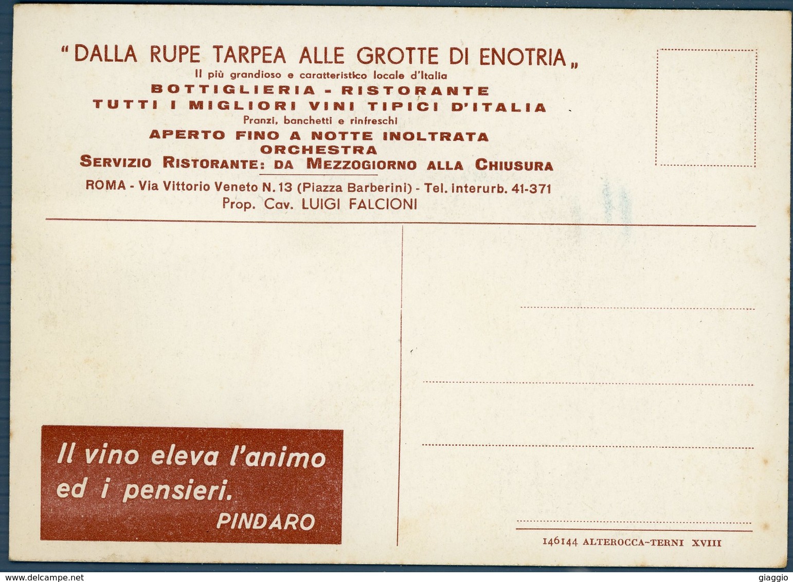 °°° Cartolina - Roma N.852 Dalla Rupe Tarpea Alle Grotte Di Enotria Nuova °°° - Cafés, Hôtels & Restaurants