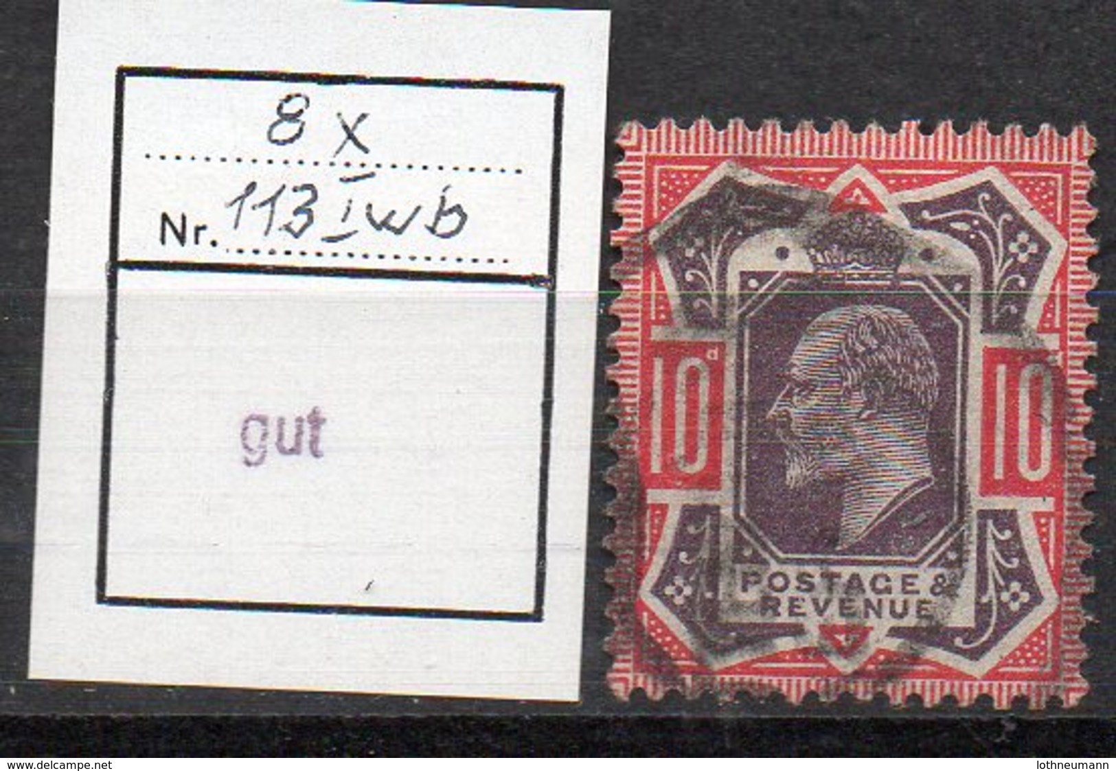 GB 1902: 10 D EVII Used, Print. De La Rue, Ordinary Pap., Shade Slate-purple And Carmine; S.G. Spec. M42(2)     O - Gebraucht