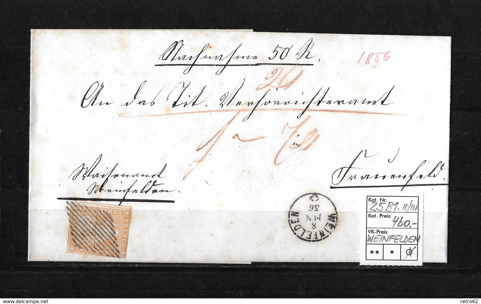 1854-1862 Helvetia (Ungezähnt) Strubel → Brief WEINFELDEN Nach FRAUENFELD   ►SBK-25B1.II/III◄ - Lettres & Documents