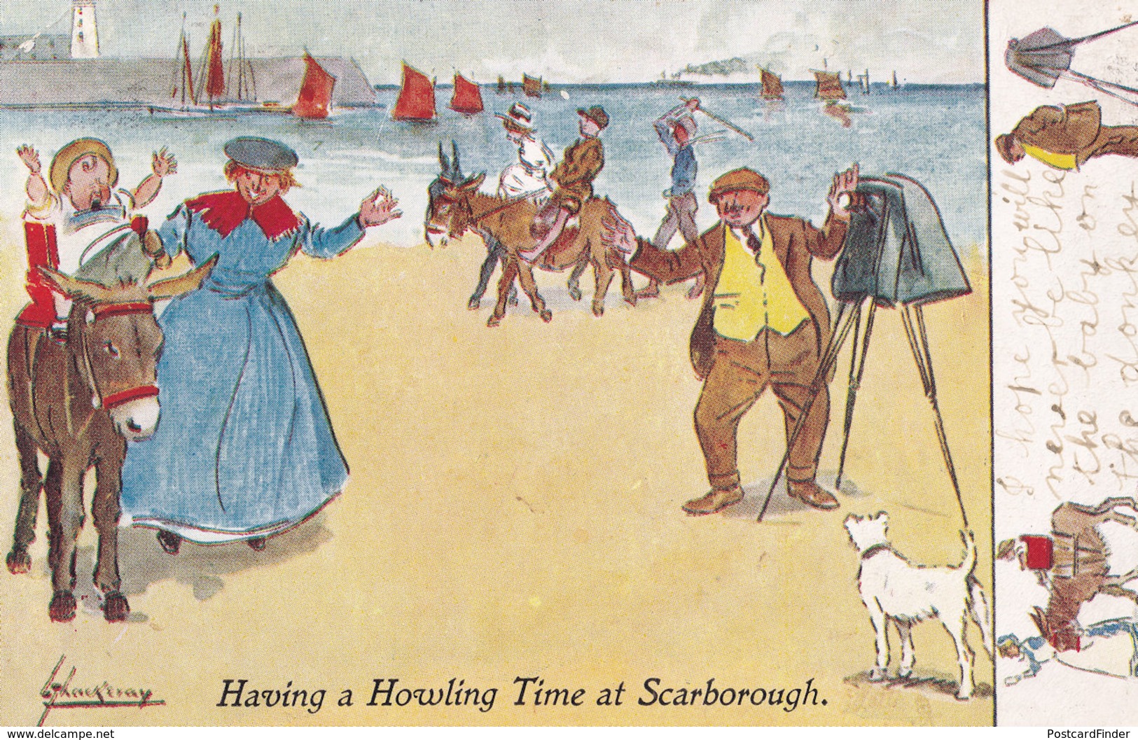 Scarborough Camera Howling Photo Antique Yorkshire Comic Postcard - Humor