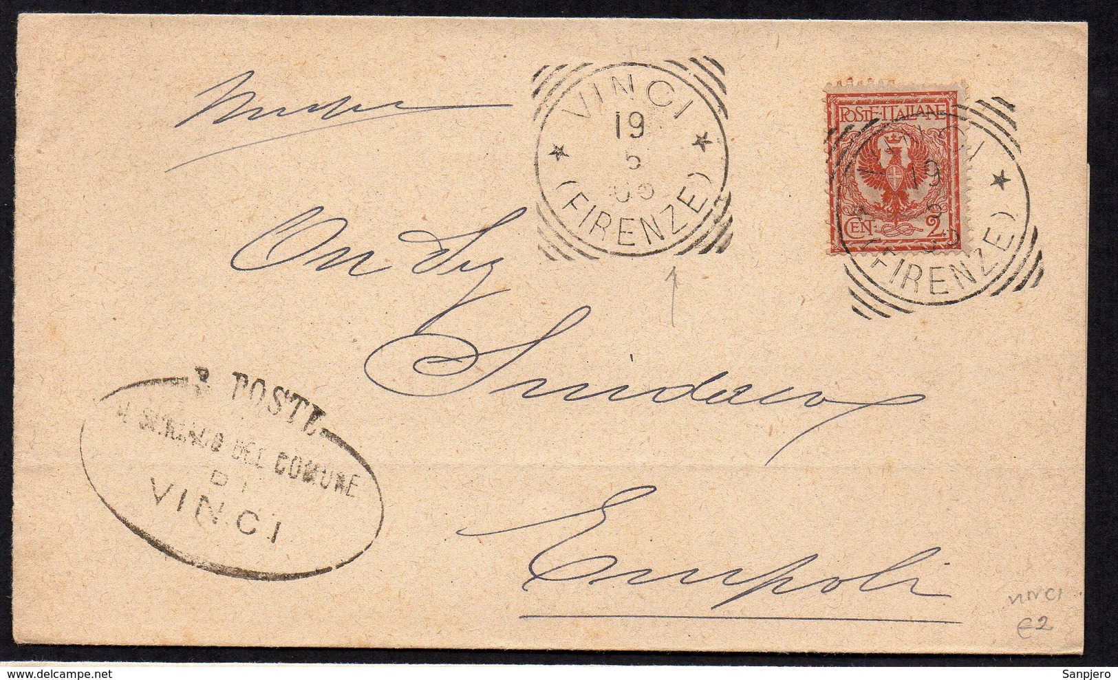 ITALY ITALIA 1906. Busta 2C, VINCI - EMPOLI - Used