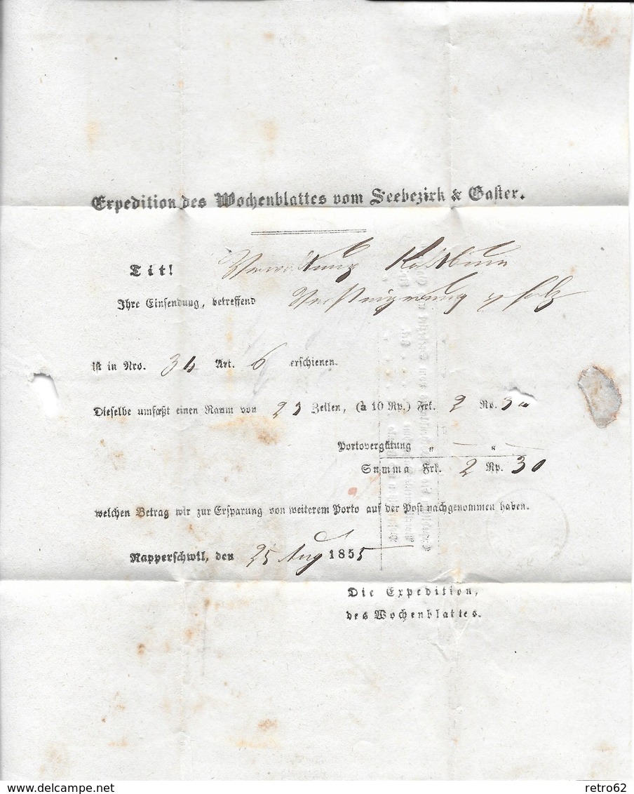 1854-1862 Helvetia (Ungezähnt) Strubel → Nachnahme RAPPERSWYL Nach KALTBRUNNEN ►SBK-25B1.II/III & 22B1.I◄ - Lettres & Documents