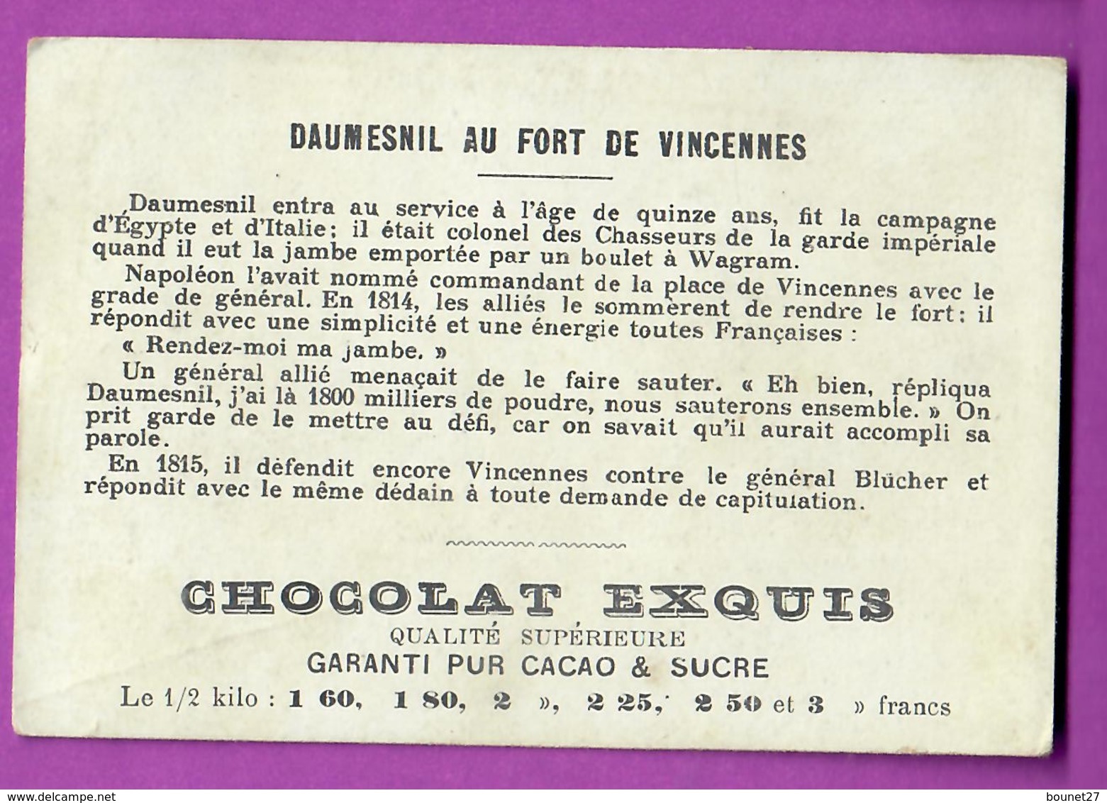 Chromo Image CHOCOLAT EXQUIS -  Grand Evénements - Daumesnil à Vincennes (encadré Doré) - Other & Unclassified