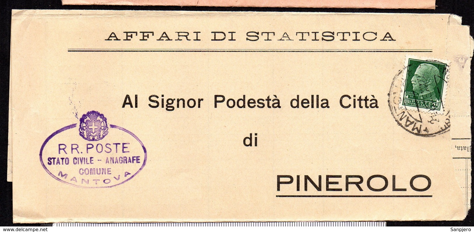ITALY ITALIA 1935. Busta 25C, MANTOVA - PINEROLO - Usati