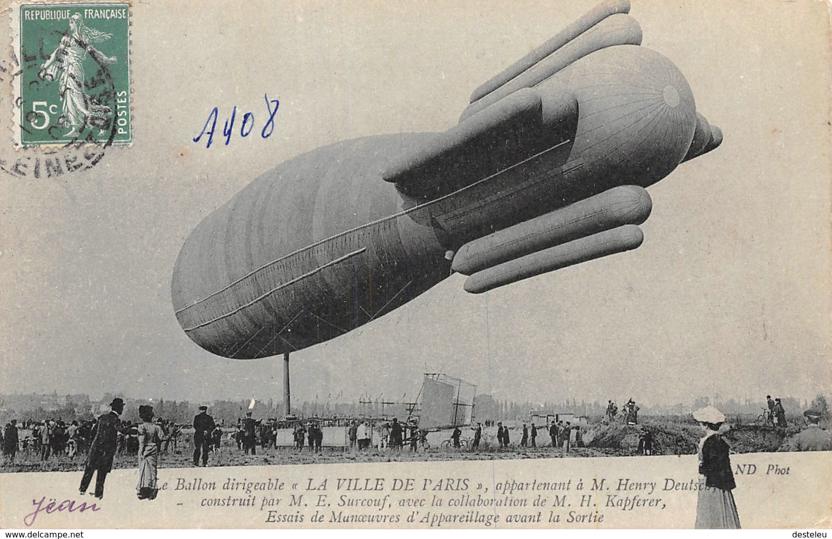 Le Ballon Dirigeable La Ville De Paris 1908 - Dirigeables