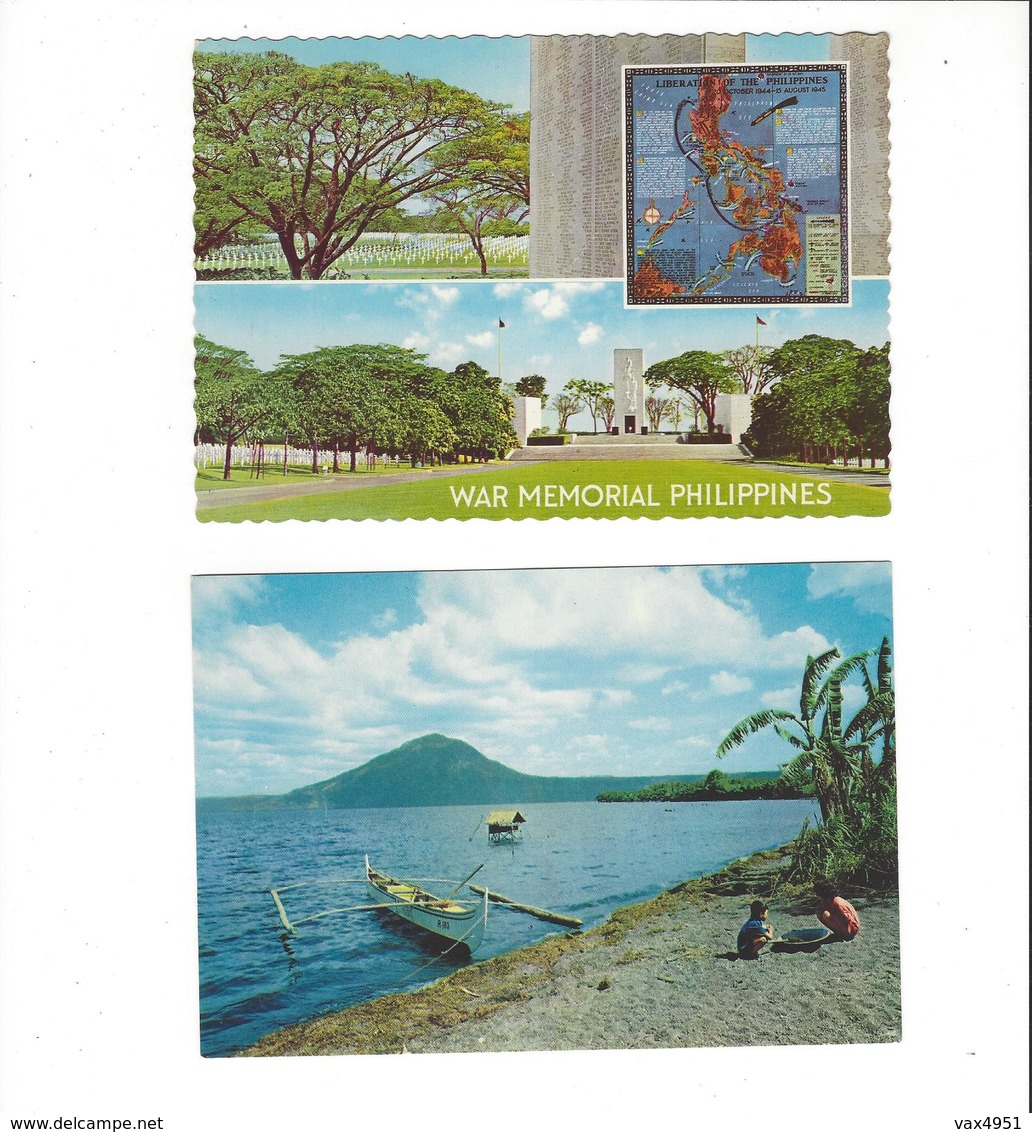PHILIPPINES   LOT DE 2 CARTES  WAR MEMORIAL + TAAL LAKE AND VOLCANO   ****      A  SAISIR *** - Philippines