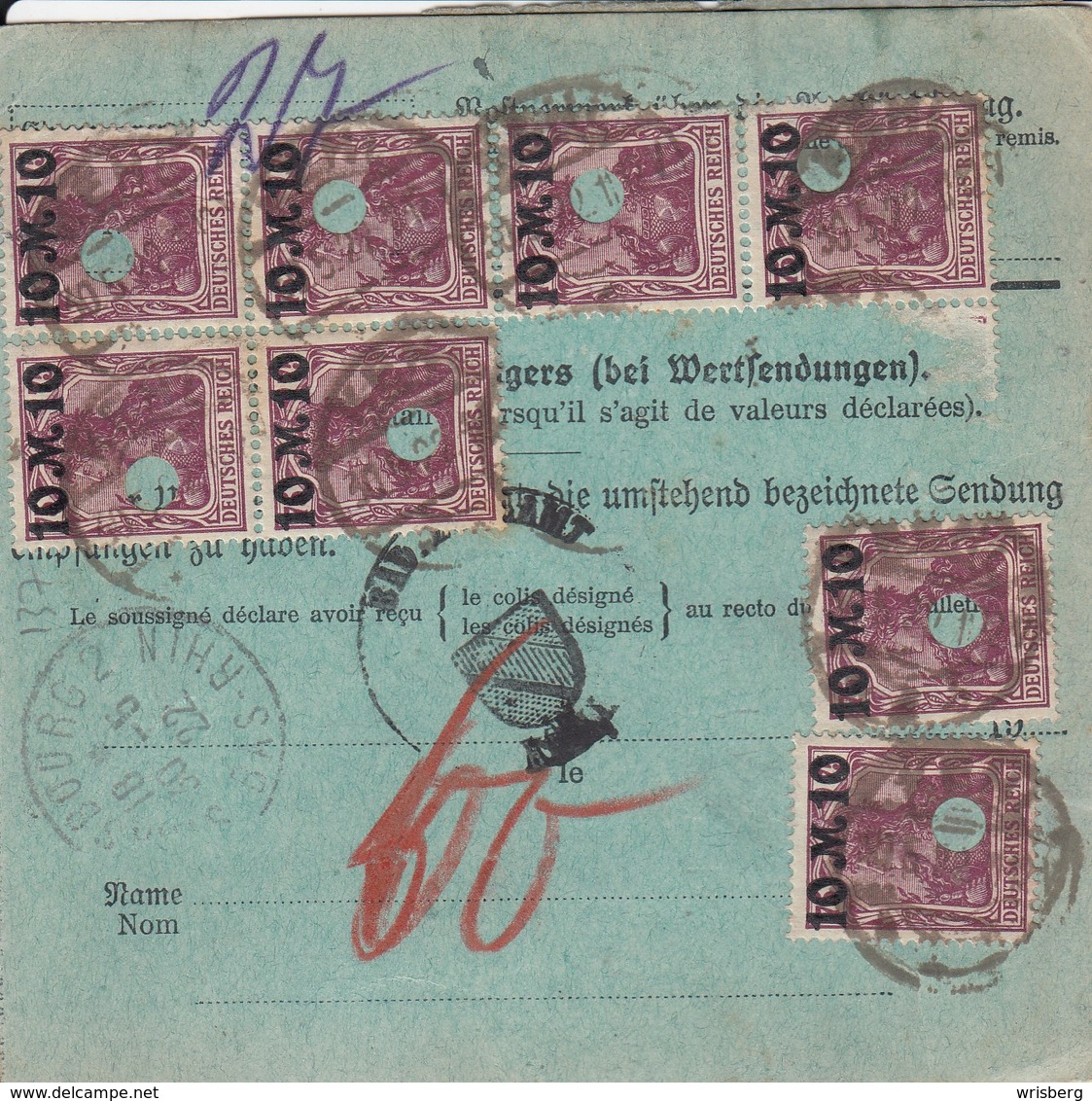 Paketkarte Affr Michel182 X 2 + 157 X 8 Obl KEHL Du30.5.22 Adressée à Bischwiller - Lettres & Documents