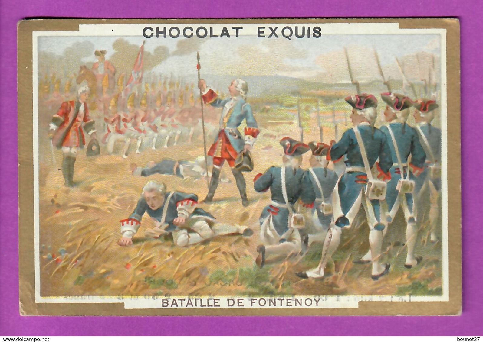 Chromo Image CHOCOLAT EXQUIS -  Grand Evénements - Bataille De Fontenoy  (encadré Doré) - Other & Unclassified