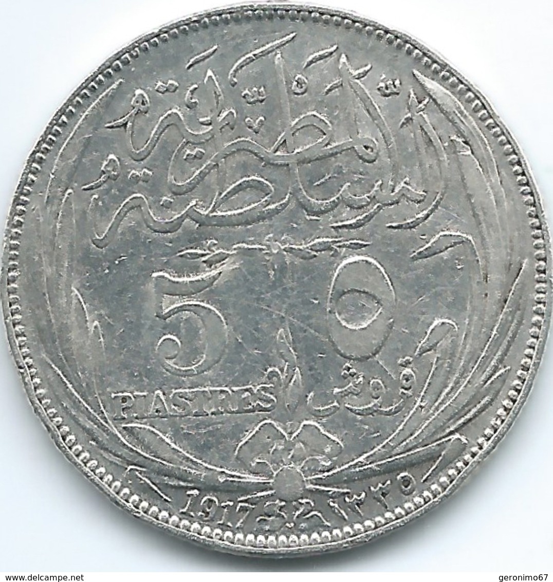 Egypt - Hussein Kamil - AH1335 (1917) - 5 Piastres - KM318.2 Without Inner Circle - Egitto