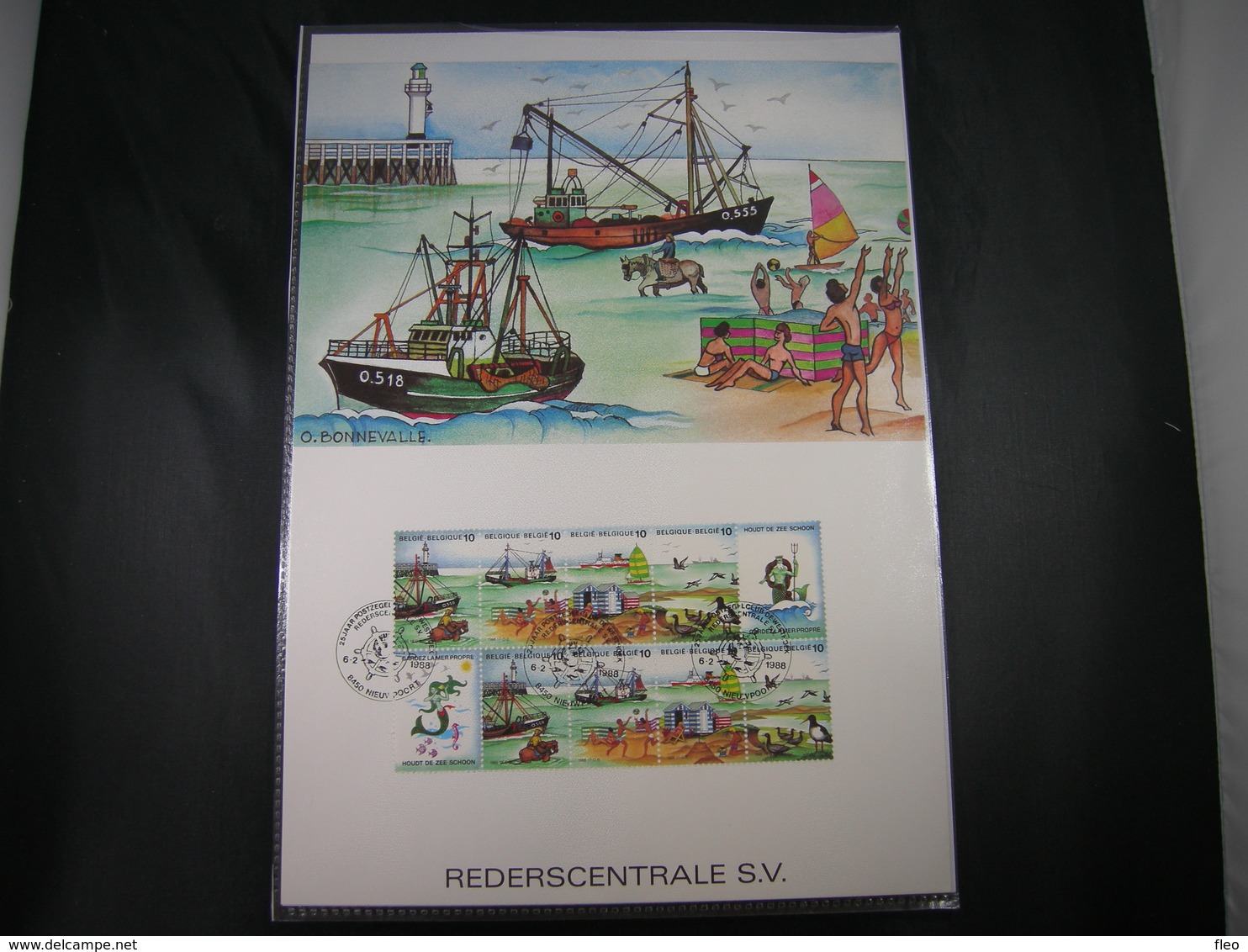 BELG.1988 2273 2274 2275 2276 FDC Carte Commémorative/Herdenkingskaart A4 Format (Oscar Bonnevalle) :  " De Zee/La Mer " - 1981-1990