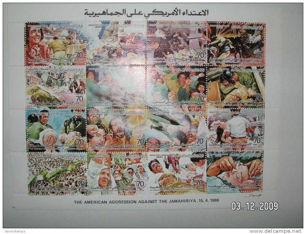 Libya, American Agression Sheetlet Of 16 Stamps- 1986-MNH - SKRILL PAYMENT ONLY - Libya