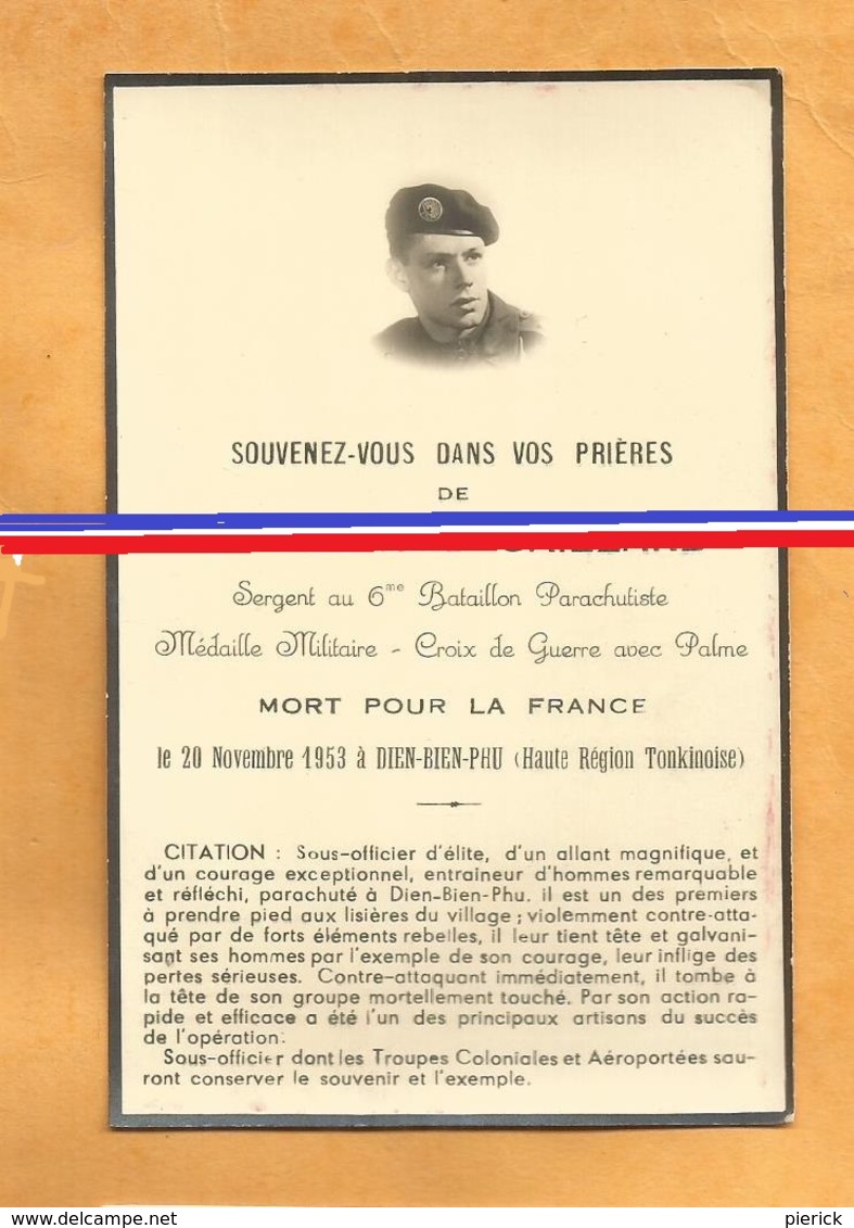 FAIRE PART AVIS DECES  MILITAIRE INDOCHINE PARACHUTISTE VI PARA DIEN BIEN PHU 1953 SERGENT 6 EME BATAILLON PARACHUTISTES - Documents