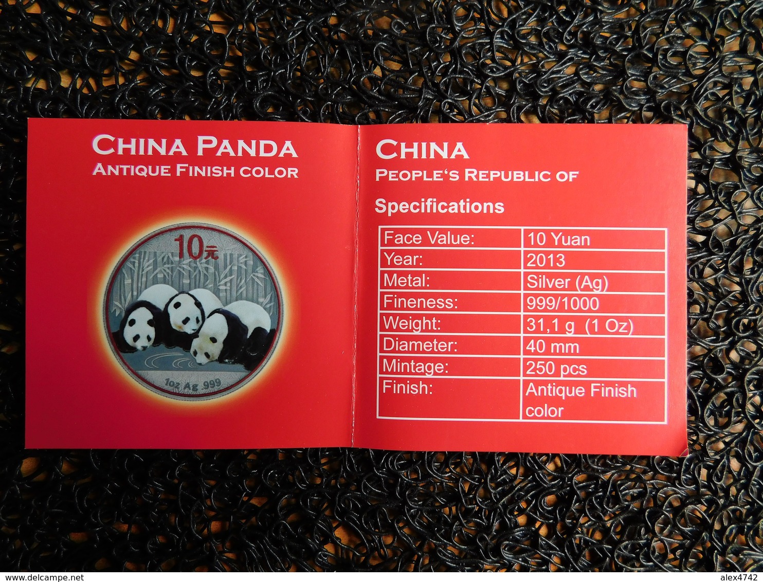 Chine, 10 Yuan, 3 Pandas, 40 Mm, 31,1 Gr Argent, Finition Argentée Antique Et Coloris à Partir De 2013, 250 Exemplaires, - China