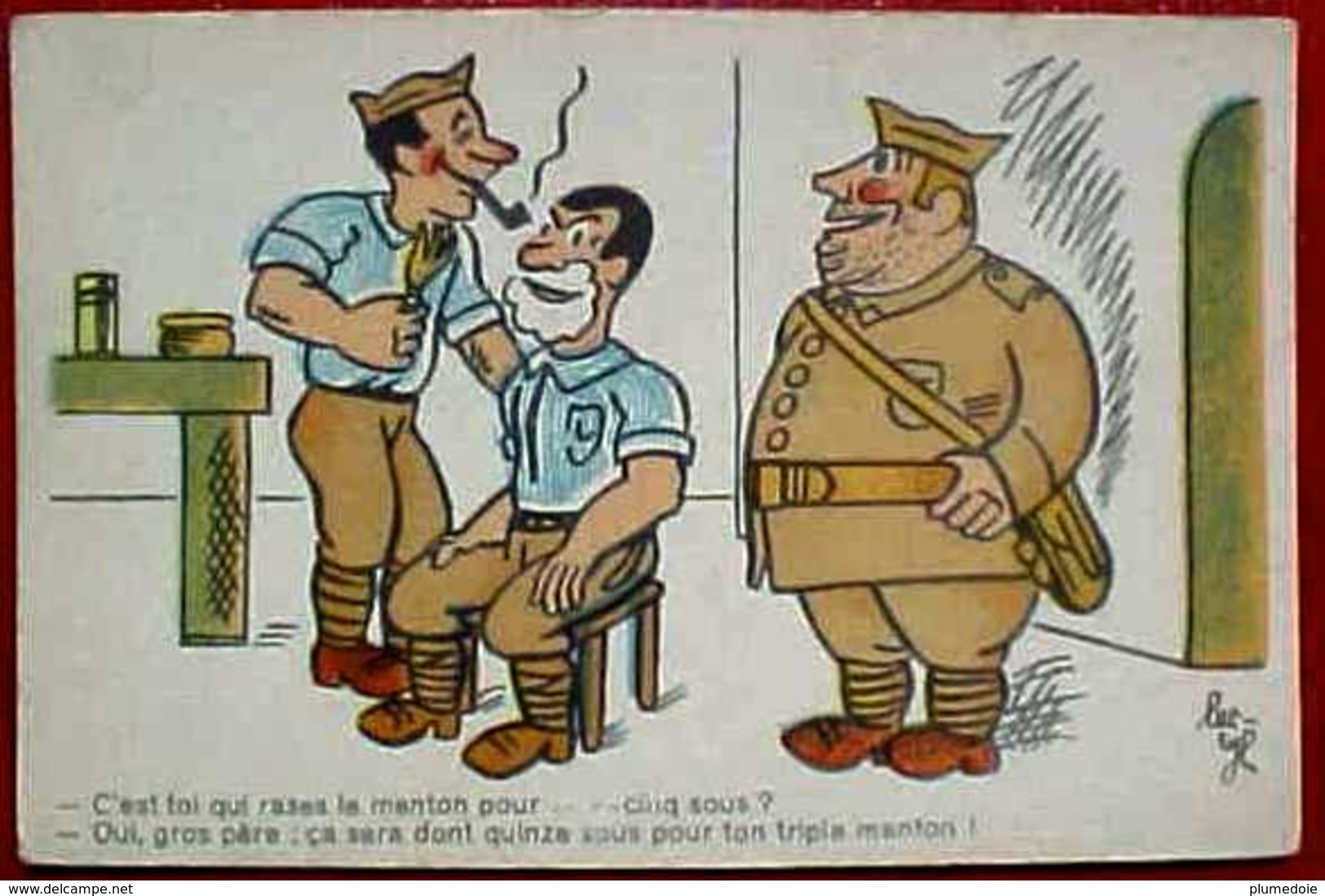 Cpa Humour, BARBIER à L'Armée, TARIFS , Mousse, Blaireau Signée LUC CYL,   COMIC  BARBER FOR FAT SOLDIER A/s - Humoristiques