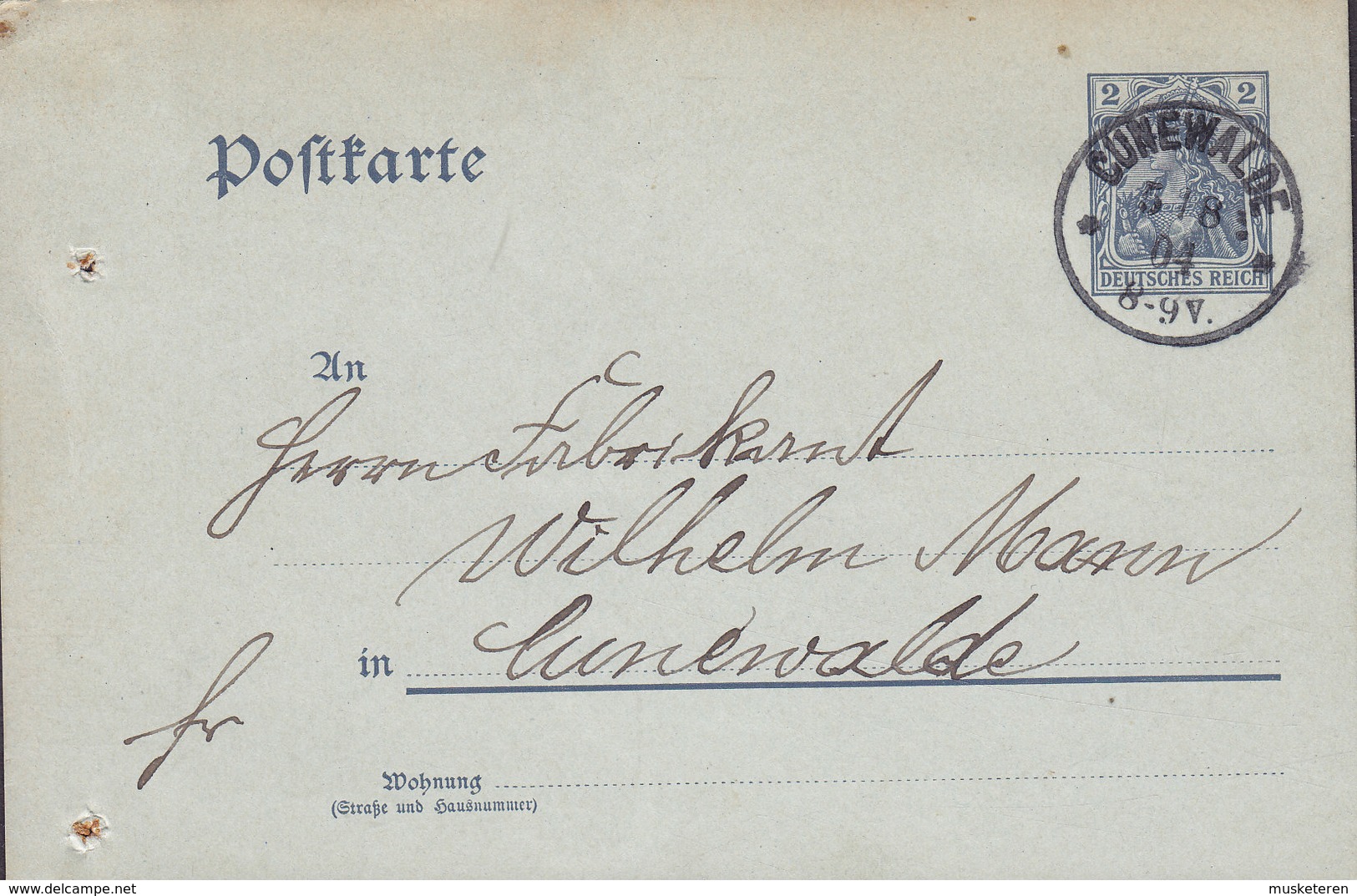 Germany Deutsches Reich Postal Stationery Ganzsache 2 Pf. Germania CUNEWALDE 1904 Locally Sent (2 Scans) - Postkarten