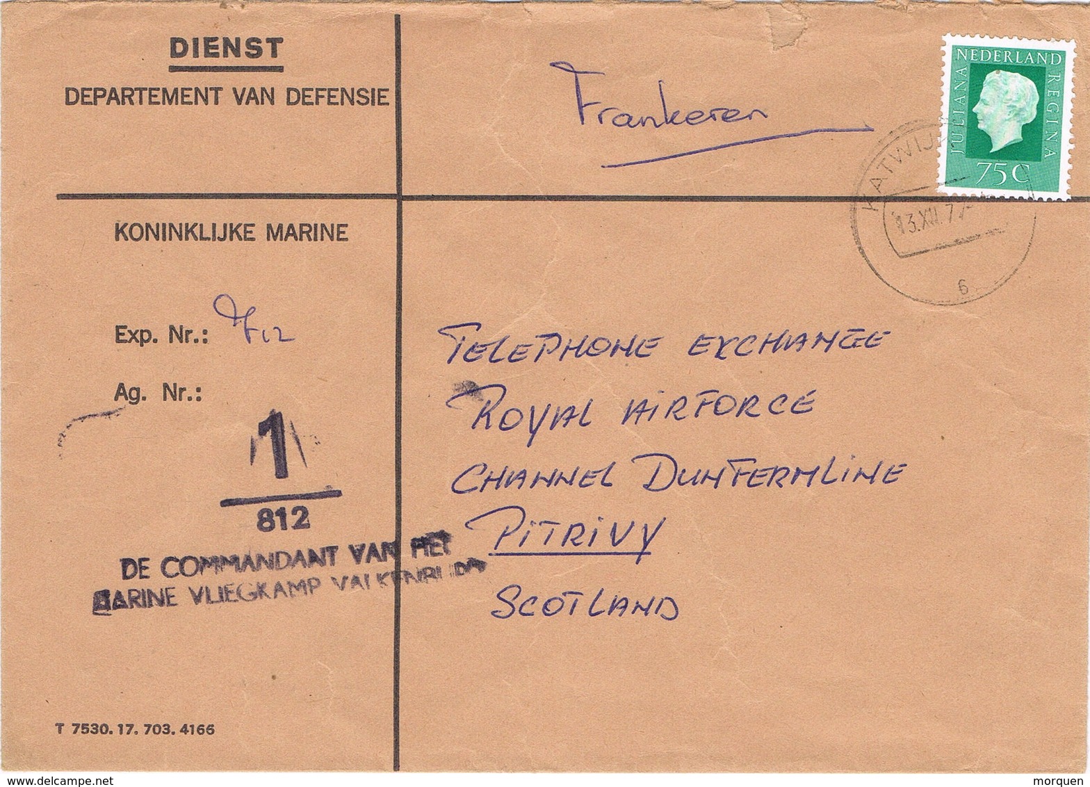 32694. Carta Dienst Service KATWIJK Beach (Nederland) 1977. Marine. Militar Departament Defense - Cartas & Documentos