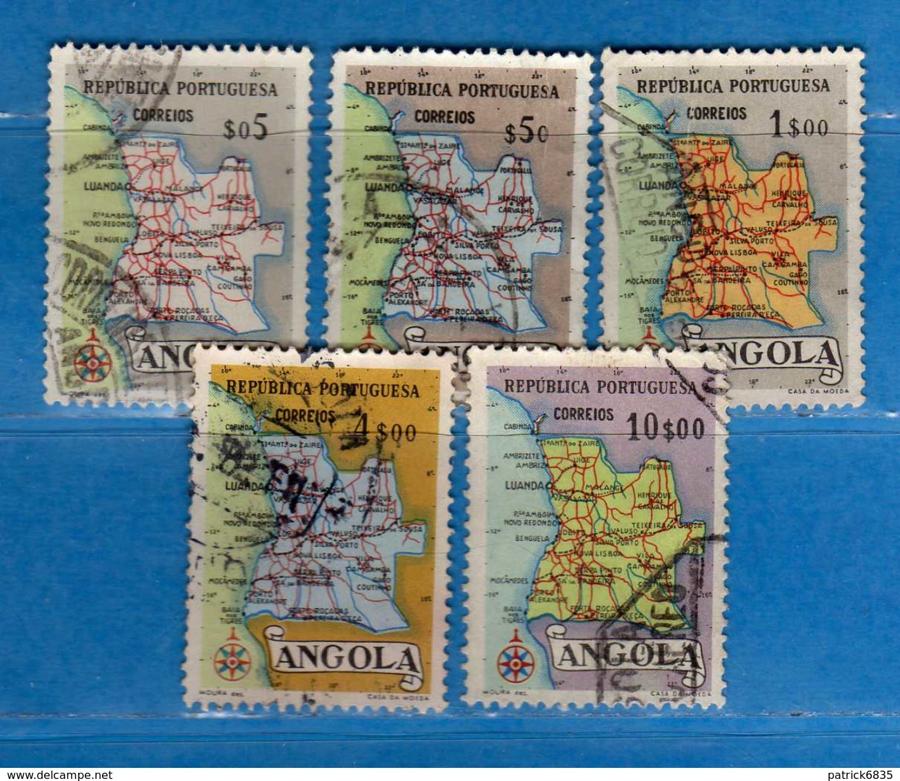 (Us.3) ANGOLA -° 1955 - Cartes De La Province, Yvert  381-383-384-386-387. Used . Vedi Descrizione - Angola