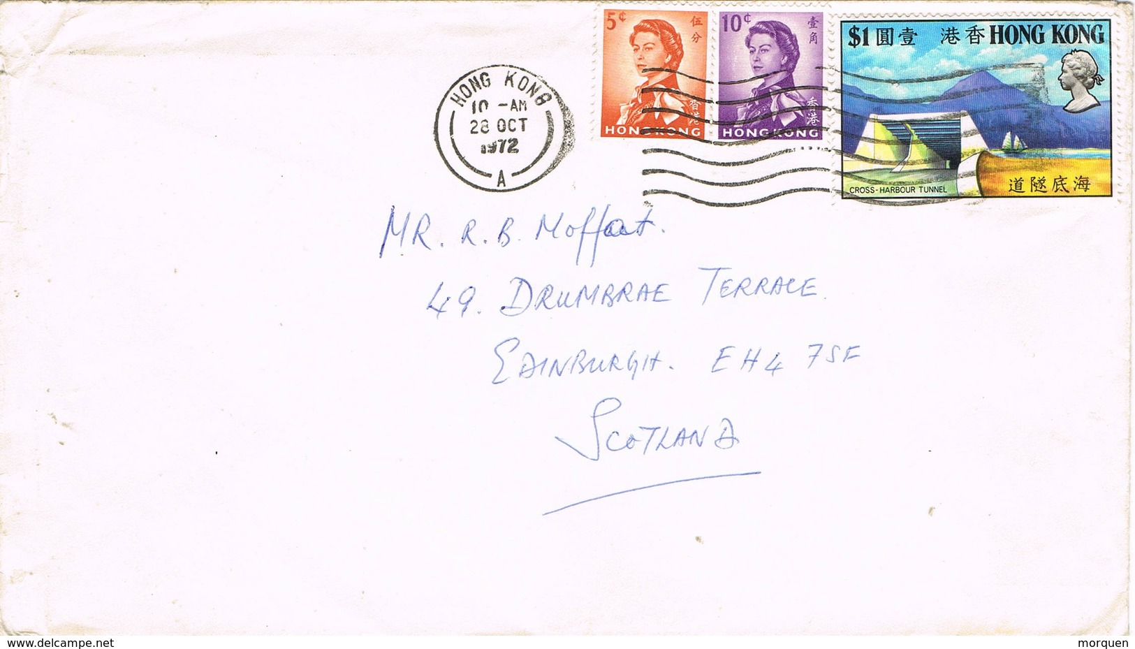 32700. Carta Aerea HONG KONG 1972 To Scotland. Stamp Cross Harbour Tunnel - Cartas & Documentos