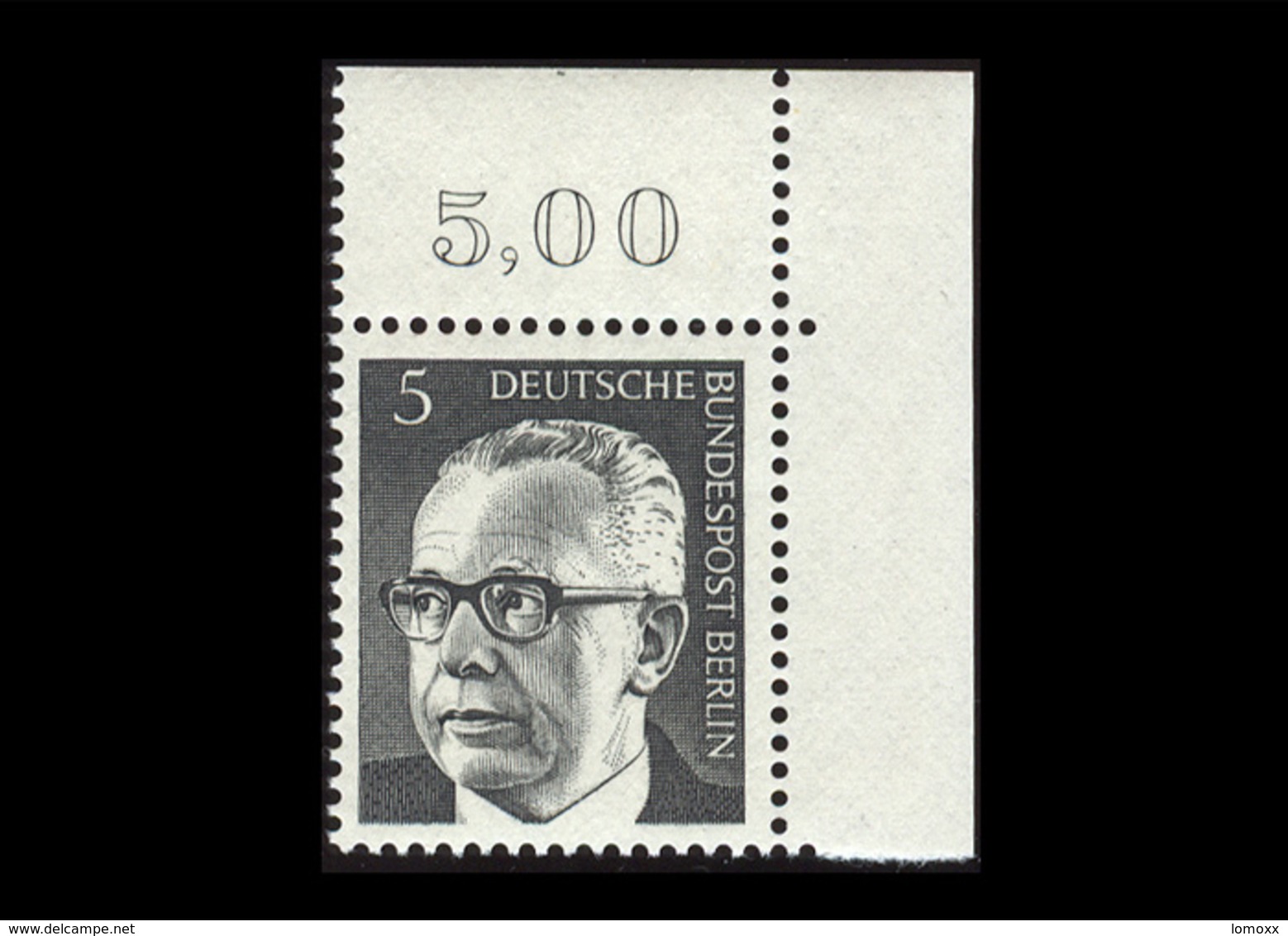 Berlin 1970, Michel-Nr. 359, Freimarken Bundespräsident Dr. Gustav Heinemann, 5 Pf., Eckrand Oben Rechts, Postfrisch - Ungebraucht
