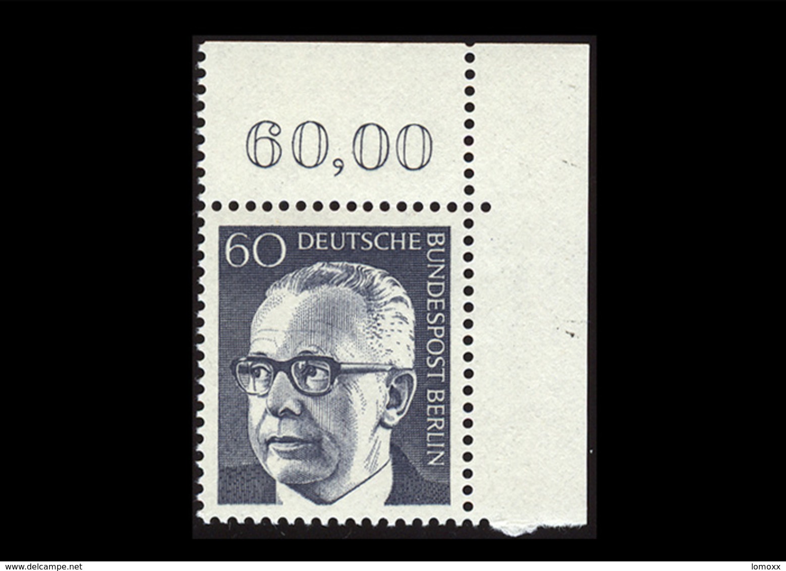 Berlin 1971, Michel-Nr. 394, Freimarken Bundespräsident Dr. Gustav Heinemann, 60 Pf., Eckrand Oben Rechts, Postfrisch - Ungebraucht