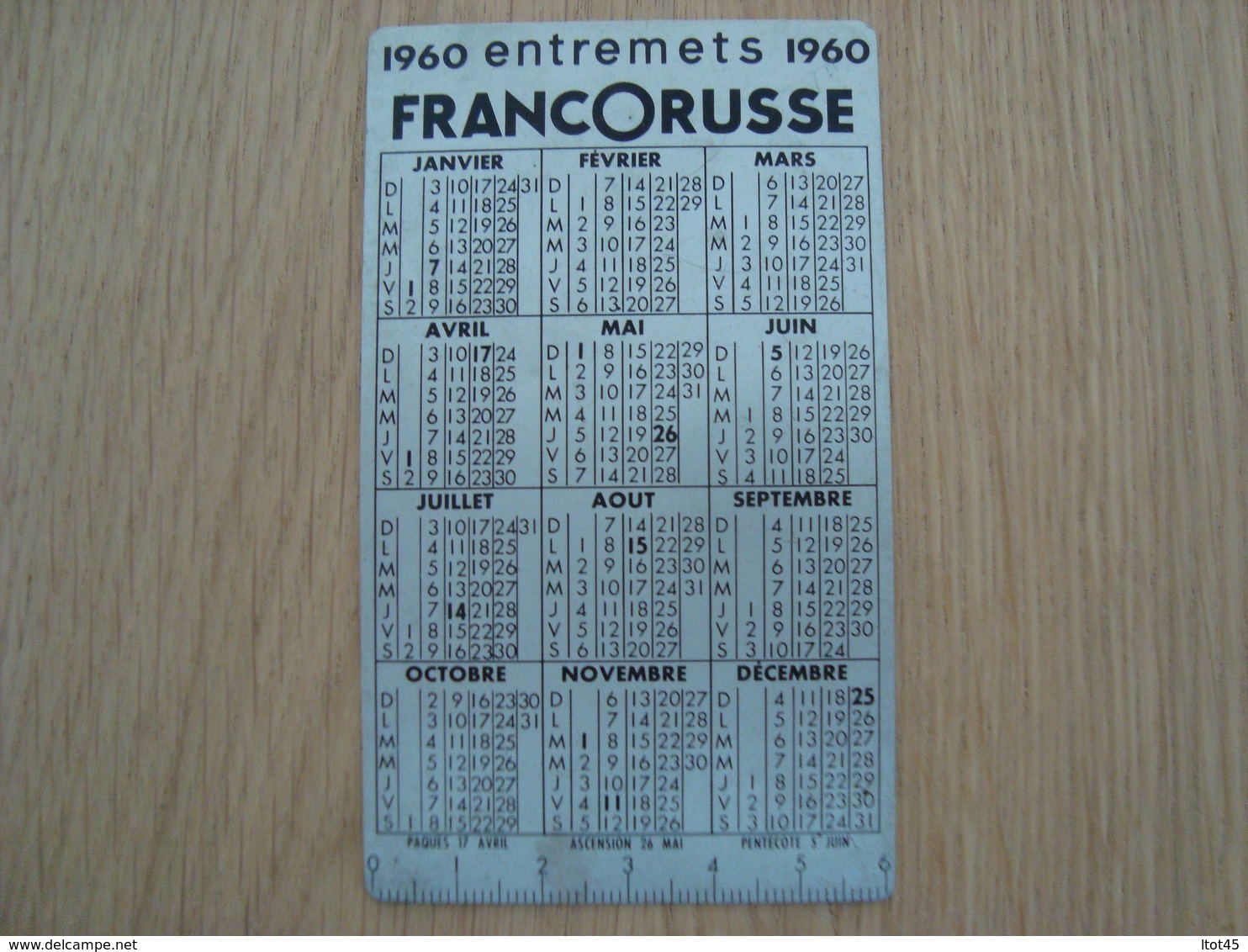 CALENDRIER EN METAL FRANCORUSSE 1960 - Petit Format : 1941-60