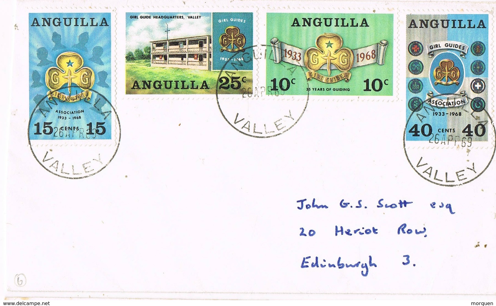 32705. Carta ANGUILLA VALLEY (Anguilla)  1969 To Edinburgh. Stamp SCOUTS - Anguilla (1968-...)