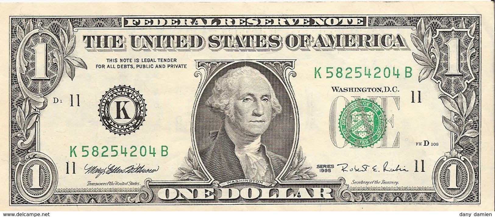 Etats-Unis (United States Of America) - Billet D' 1 Dollar (ONE DOLLAR) - Serie 1995 - Billet N° K58254204B - Billets Des États-Unis (1928-1953)