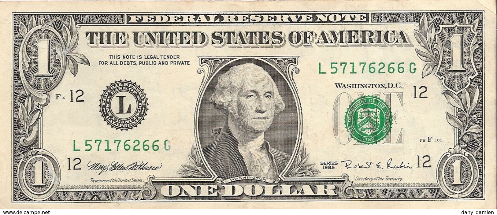 Etats-Unis (United States Of America) - Billet D' 1 Dollar (ONE DOLLAR) - Serie 1995 - Billet N° L57176266G - Billets Des États-Unis (1928-1953)