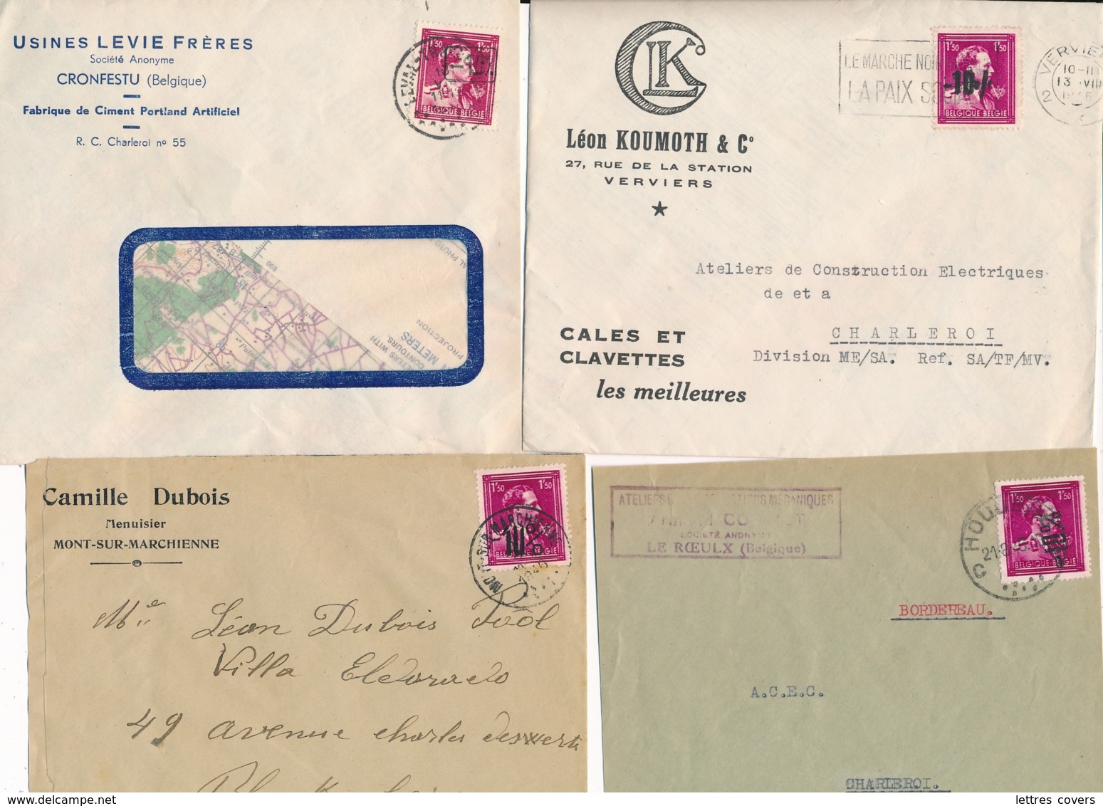 Belgique Ensemble De 8 Lettres Avec Timbres -10% Dont 5f Sur Lettre Recommandée - 1946 -10%