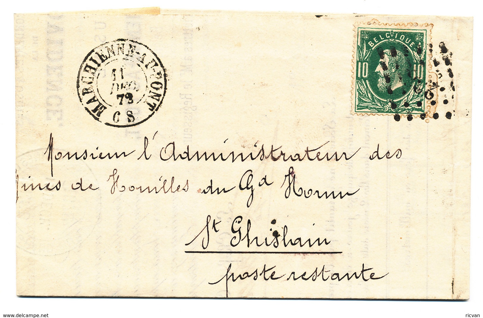 1873 BRIEF MET COB 30 V. MARCHIENNE-AU-PONT N.St GHISLAIN Zie Scan(s) - 1869-1883 Leopold II