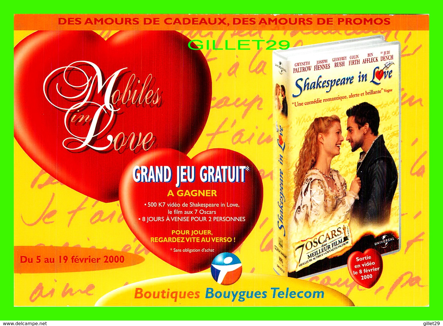 ADVERTISING, PUBLICITÉ - BOUTIQUES BOUYGUES TELECOM - MOBILES IN LOVE IN 2000 - NUMÉRO DE LA CHANCE - - Publicité