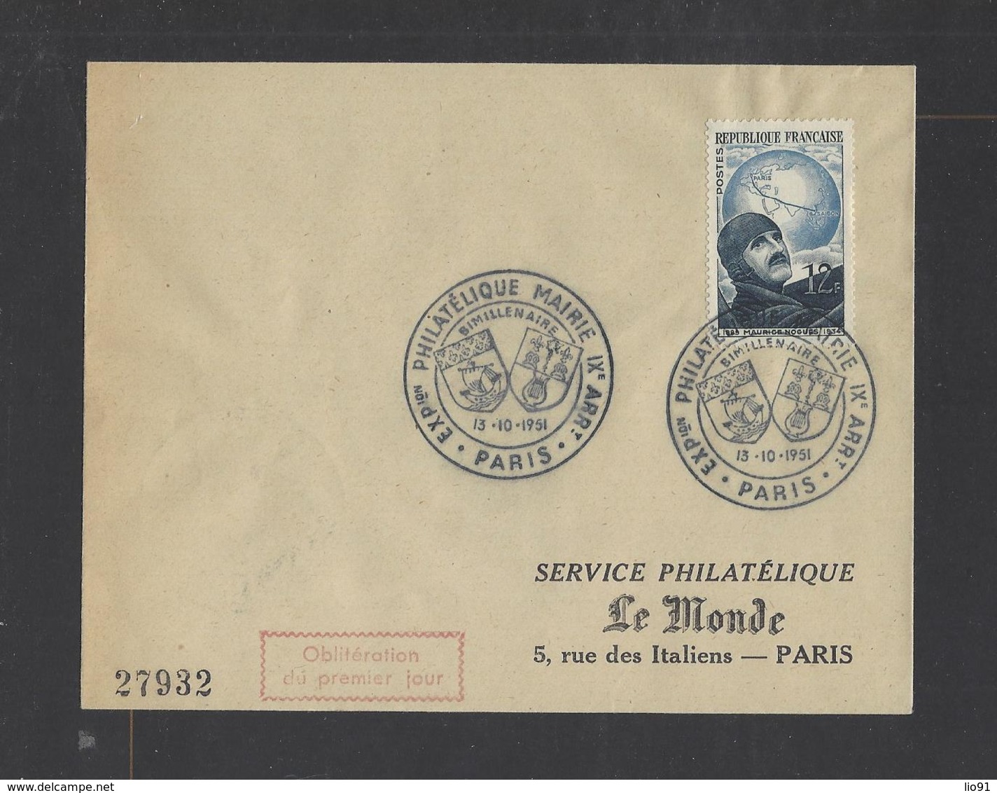 FRANCE.  YT FDC   N° 907 Oblitération 1er Jour  13-10-1951 - 1950-1959