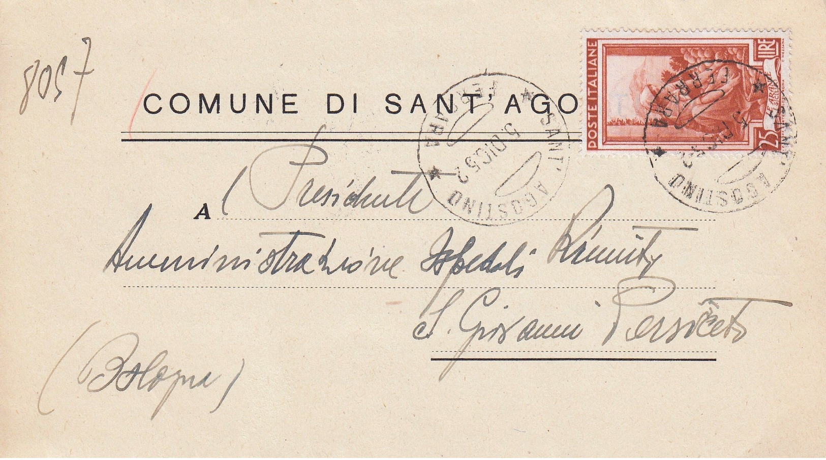 1950 lotto 10 buste viaggiate (A) Italia al Lavoro (L. 25), annulli del periodo