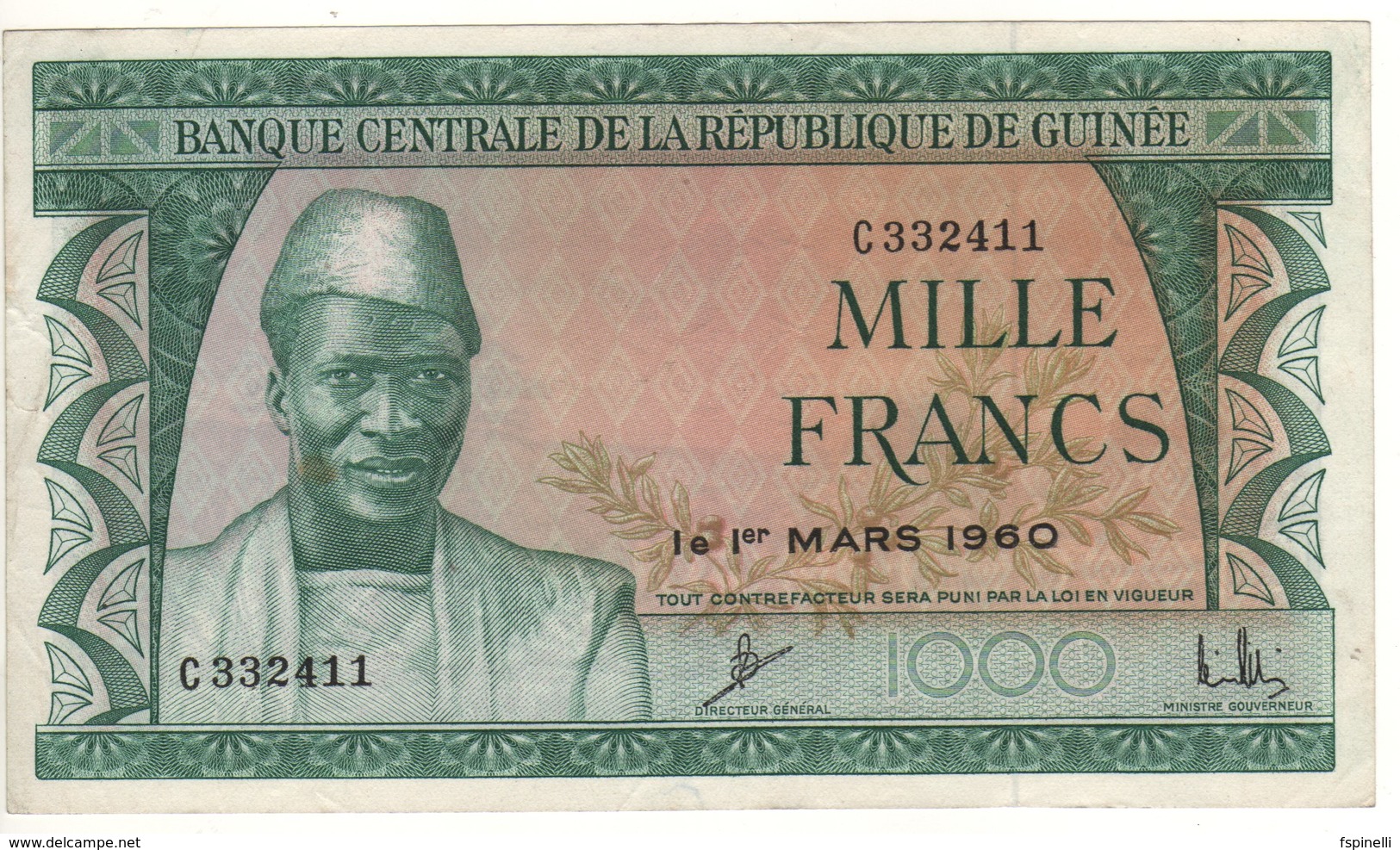 GUINEA 1000 Francs P15   Dated  1st Mars 1960  (President Touré At Front + Banana Harvest At Back) - Guinea