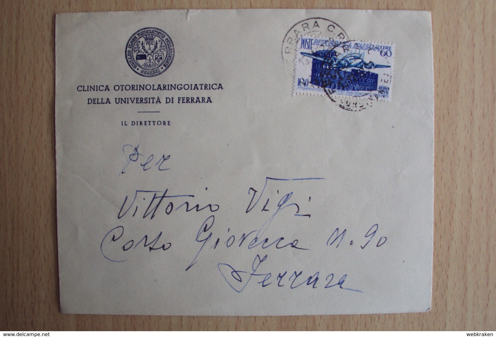 ITALIA STORIA POSTALE LETTERA CON ISOLATO CONFERENZA DIRITTO AERONAUTICO 1952 REPUBBLICA ITALIANA - 1946-60: Storia Postale