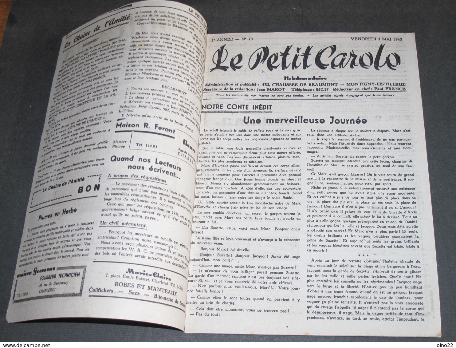 LE PETIT CAROLO - N°23 DU 4/5/1945 - L'ATLAS LA KASBA - SIEGE MONTIGNY LE TILLEUL. - Other & Unclassified