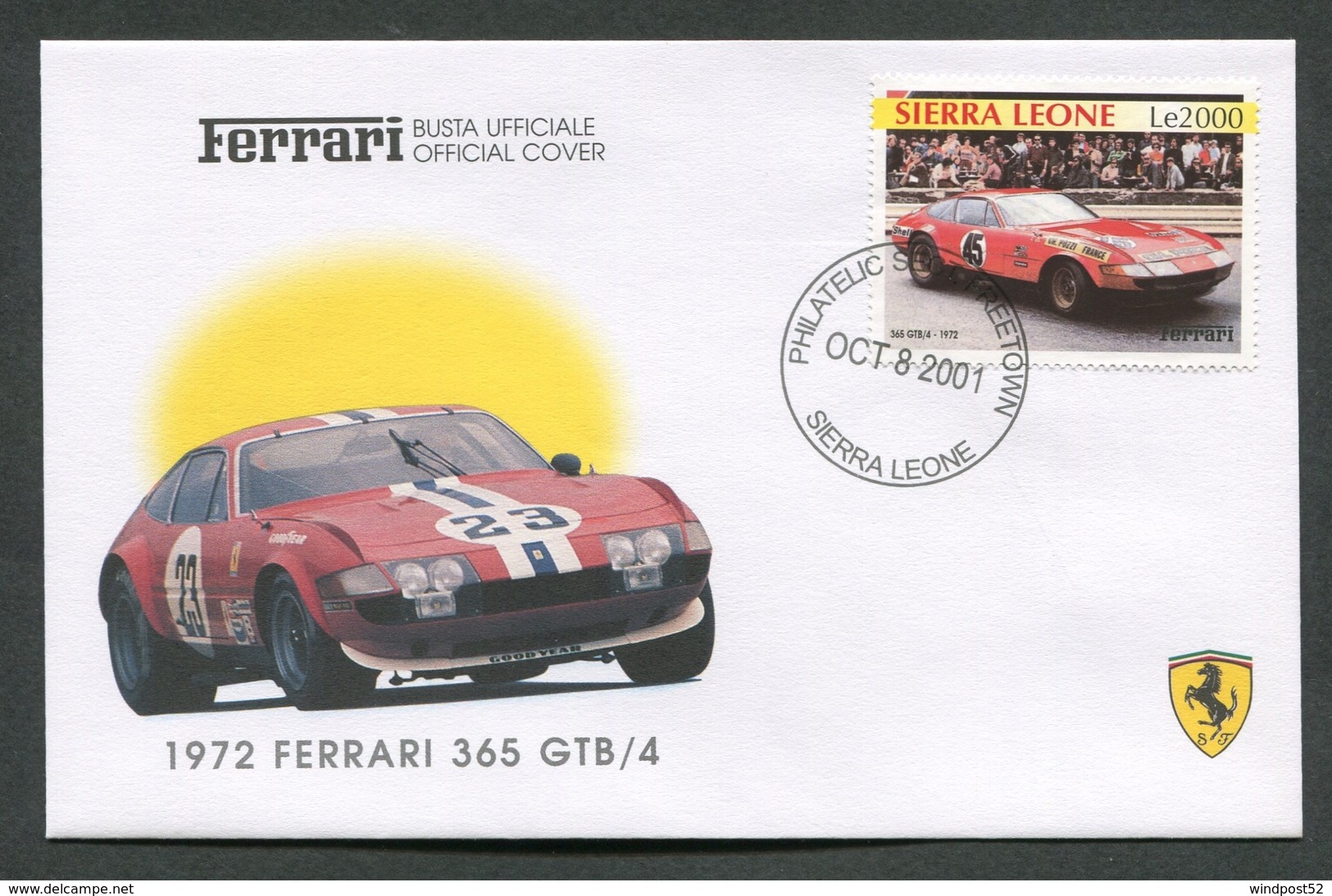 FDC FERRARI - BUSTA UFFICIALE - 1972 FERRARI 365 GTB/4 - SIERRA LEONE - 432 - Automobili