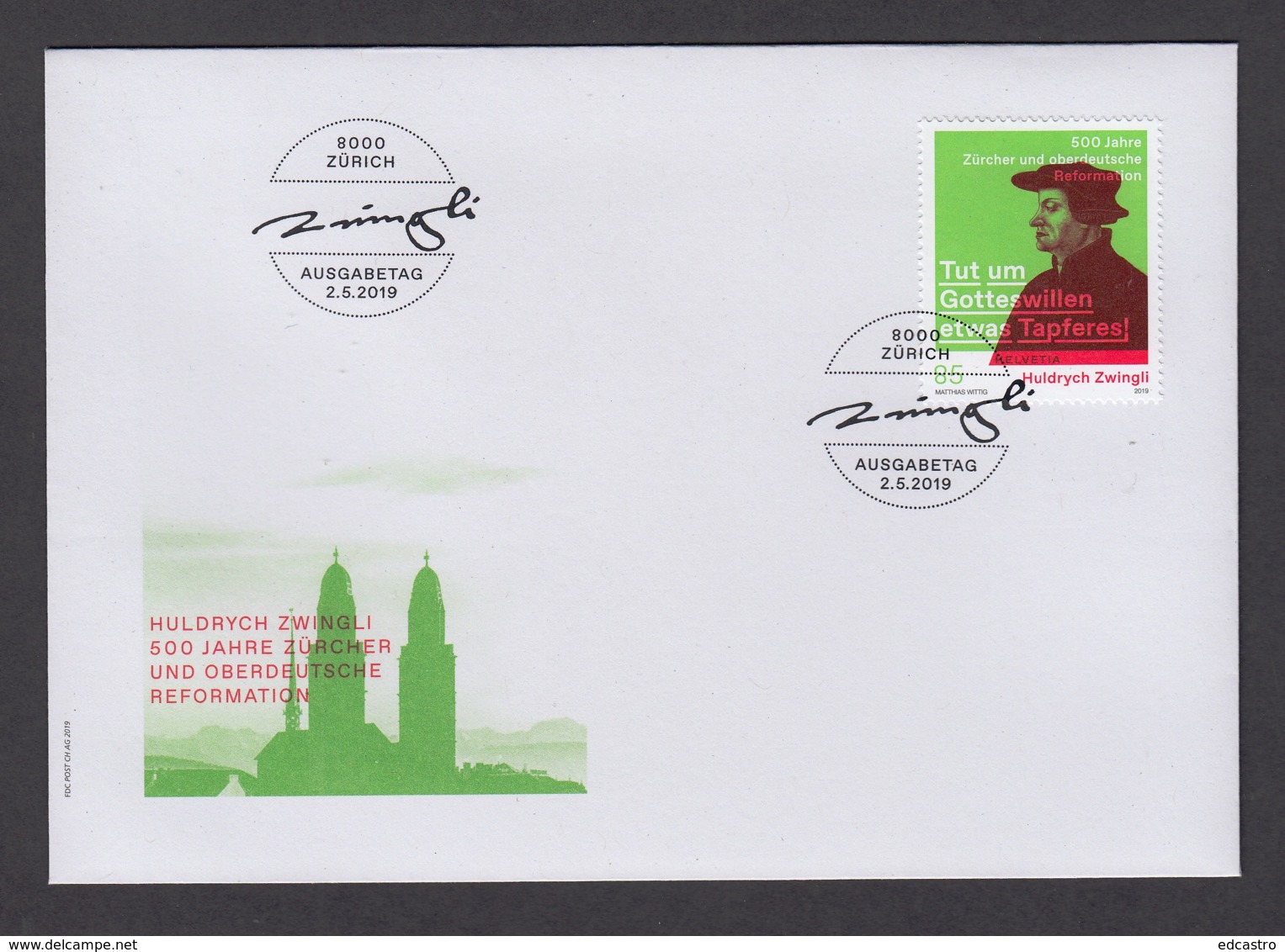 32.- SWITZERLAND 2019 FDC Huldrych Zwingli - 500 Years Reformation In Zurich & Southern Germany - Cristianismo