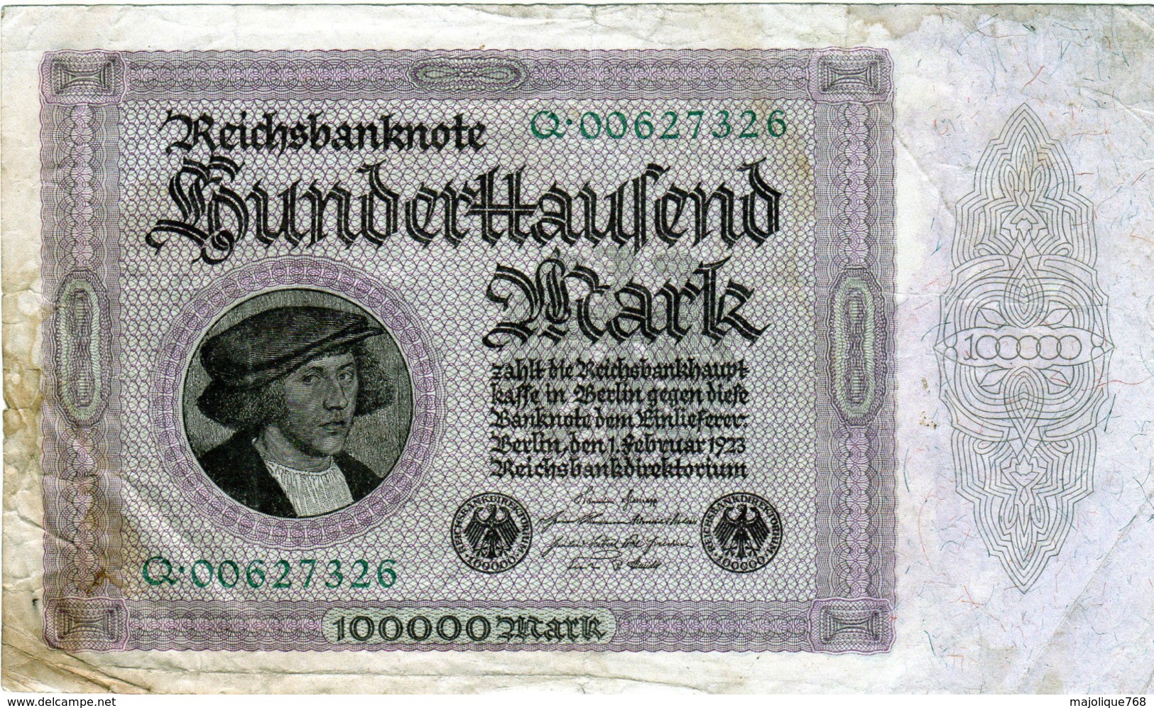 Billet Allemand De 100000 Mark Le 1 Février 1923 - 7 Chiffres En T B - - 100.000 Mark