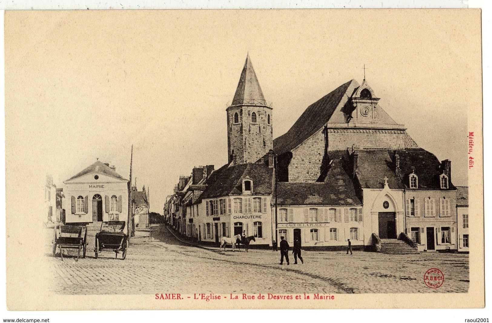 SAMER ( Près De Boulogne Sur Mer ) - 62 - Eglise  Charcuterie Café - Rue De Desvres Mairie - Chevaux Attelage Cariole - Boulogne Sur Mer